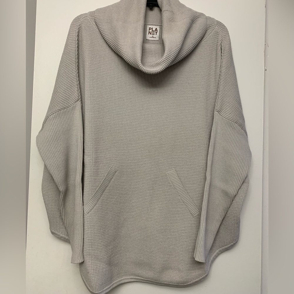PLANET by Lori G Cowl neck waffle comfy cotton sweater grey cozy long wash easy!